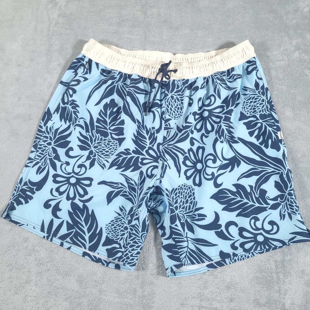 Birdwell Beach Britches Swim Trunks Men XL Blue Floral Tropical Stretch Shorts